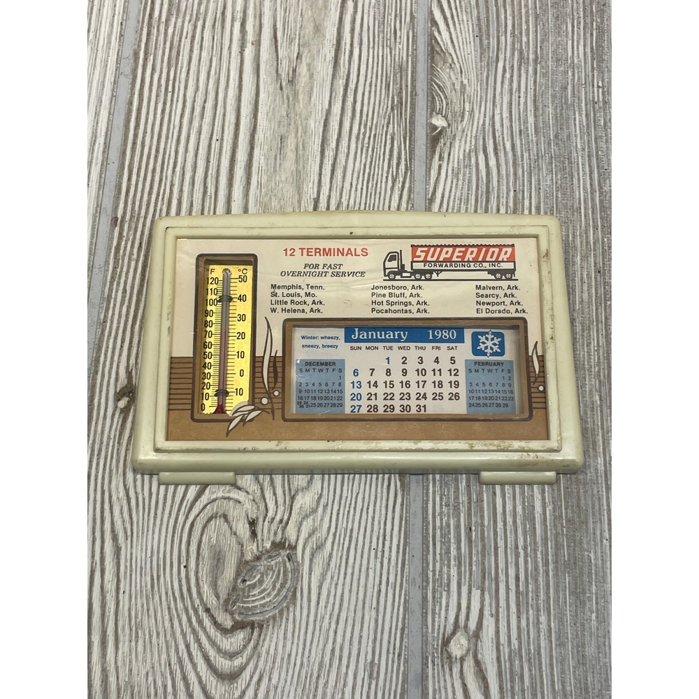 Vintage 1980 Superior Forwarding Co Trucking Advertising Calendar Thermometer
